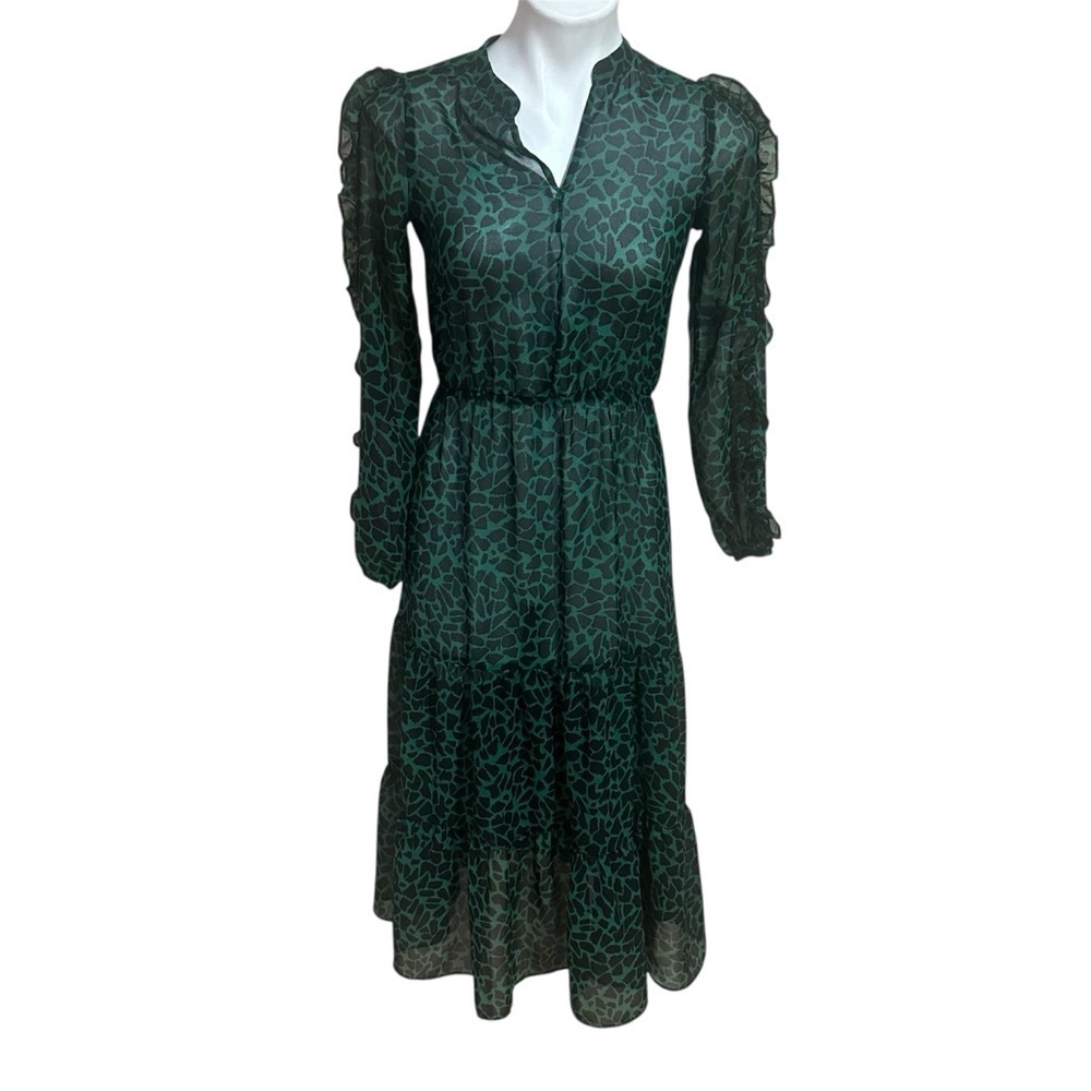 Banana Republic Factory Dark Green Patterned Midi Dress